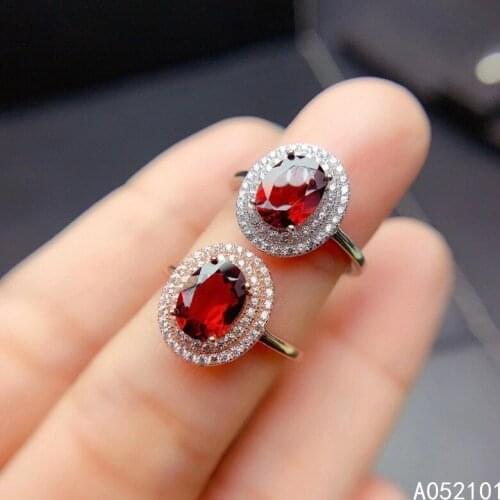 KJJEAXCMY fine jewelry S925 sterling silver inlaid natural Garnet new girl exquisite ring support test Chinese style with box