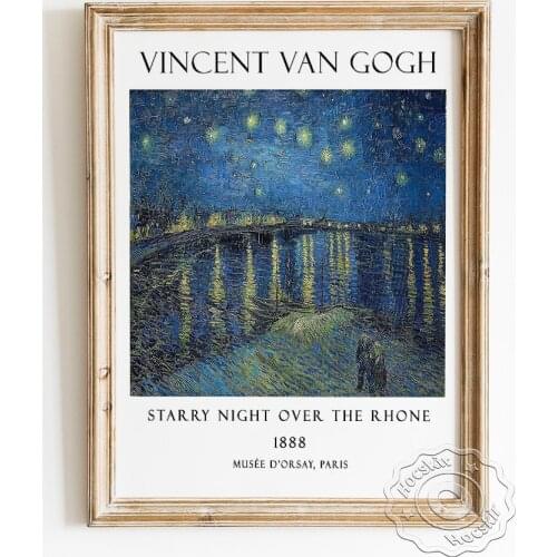 Vincent Van Gogh Exhibition Museum Poster, Starry Night Over The Rhone Canvas Painting, French Scenery Wall Picture Home Decor