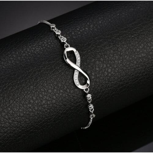 Silver Color Rose Gold Drill Classic Chain Heart Infinity Number 8 Bracelet Bangles Jewelry Making Fashion Gift