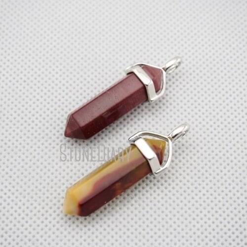 H-CCP04 10pcs Crystal Pillar Pendant for Jewerly Jaspe r Agat Point Pendant with Silver Bail Approx 32mmx9mm Long