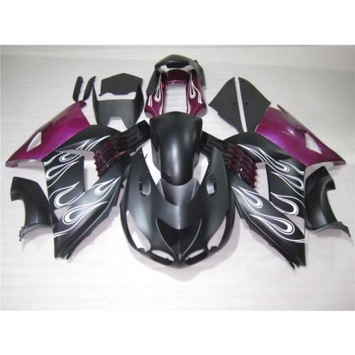 Injection mold 100% fit for Kawasaki ZX-14R 2006-2011 white flames in black Fairing kit ZX14R 06 07 08 09 10 11 fairings set FT5