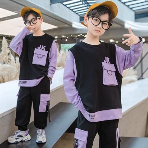 Trend Baby Boys Clothes Sets Vest Sweatshirt+Cargo Pants Knit Suit Autumn Color Matching Casual Kids Hip Hop Childrens Clothing