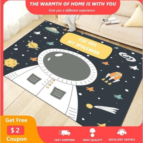 Cartoon Cute Rugs Astronaut Printed Kid Playing Soft Carpet Non-Slip Washable Carpets for Living Room Bedroom Decor 120x160cm