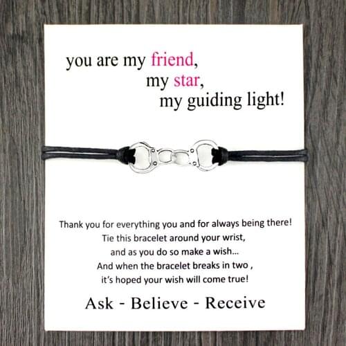 Handcuffs Friends Star Heart Friend Thank You Charm Bracelets Adjustable Chain Jewelry Women Girl Friendship Gift Drop Shipping