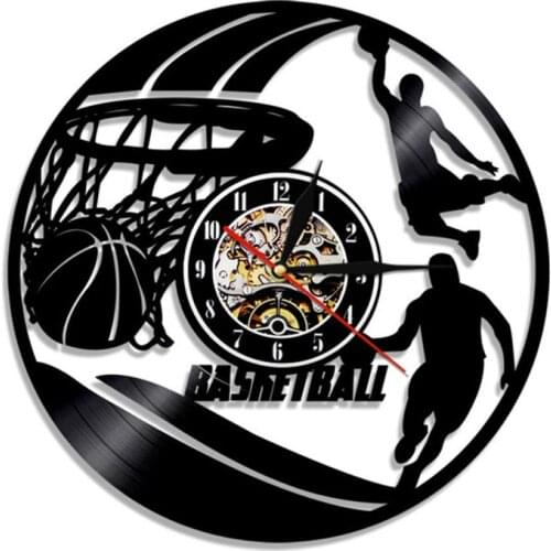 Basketball Wall Clock Basketball Players Silhouette Wall Art Vinyl Record Wall Clock Slam Dunk Basketball Home Decor Sports Gift