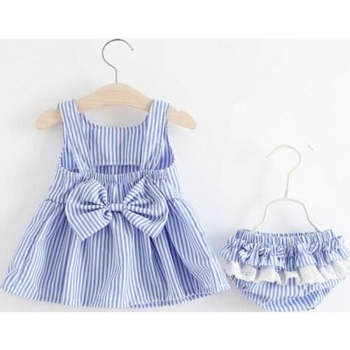 NEW Newborn Baby Girls Clothes Sleeveless Dress+Briefs 2PCS Outfits Set Striped Printed Cute Clothing Sets Summer Sunsuit 0-24M