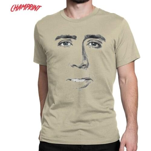 Novelty Nicolas Cage Face T-Shirts for Men Crew Neck Cotton T Shirts Short Sleeve Tees Summer Clothing