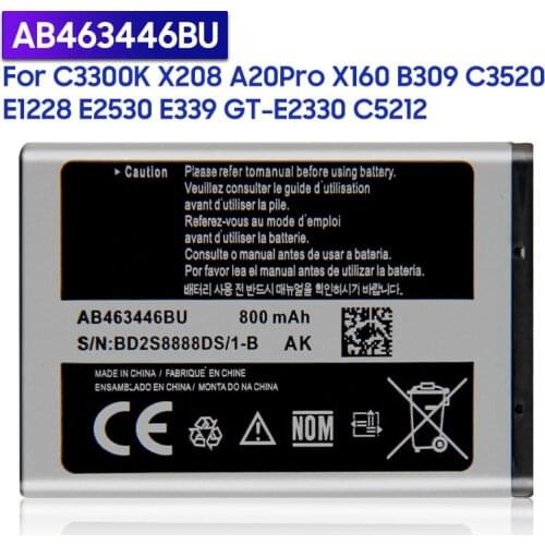 Original Samsung Replacement Battery For C3300K X208 F299 E2330C E329i B189 C408 E1190 SCH-E339 AB463446BU AB043446BE AB553446BC