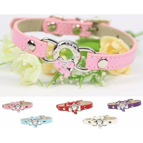 Pu Leather Puppy Pet Dog Cat Collar Bow Knot Accessories Adjustable Chihuahua Necklace Strap Pet Supplies 5Colors