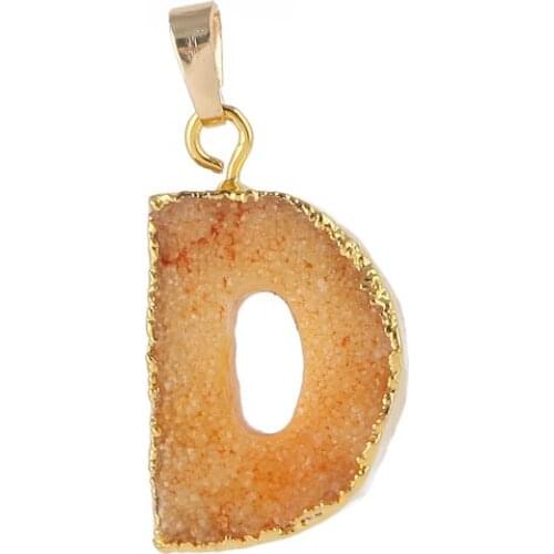 3pcs/lot Colorful 3*3cm Big Alphabet D Druzy Pendant Necklace Natural Stone Necklace RT-070-D