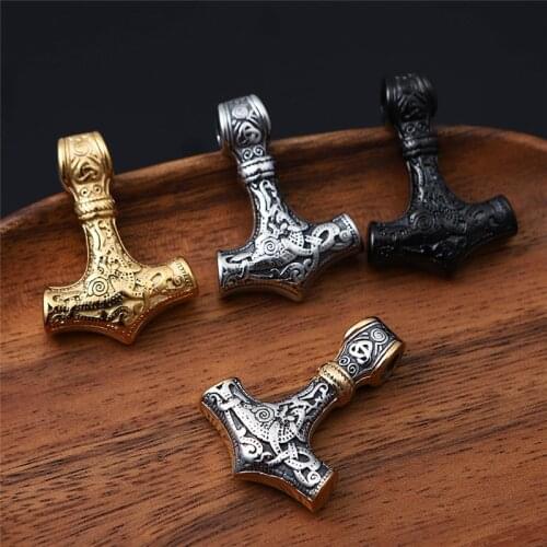 Stainless Steel Thor Hammer Vikings Necklace Men Nordic Vintage Male Pendant With 60cm Chain Fashion Jewelry For Boyfriend Gifts