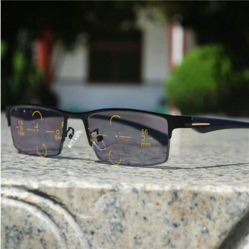 MINCL half-frame discoloration sunglasses men half-frame alloy sun Photochromis progressive multifocal reading glasses NX
