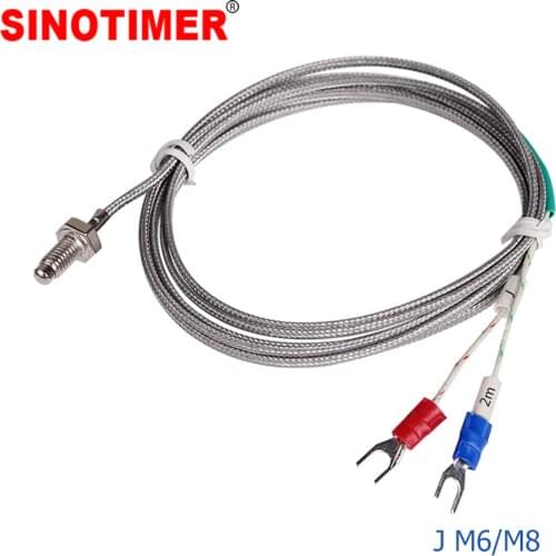 J Type M6/M8 Screw Probe Thermocouple High Temperature Sensor with 1m 2m Wire Cable for Industrial Temperature Controller