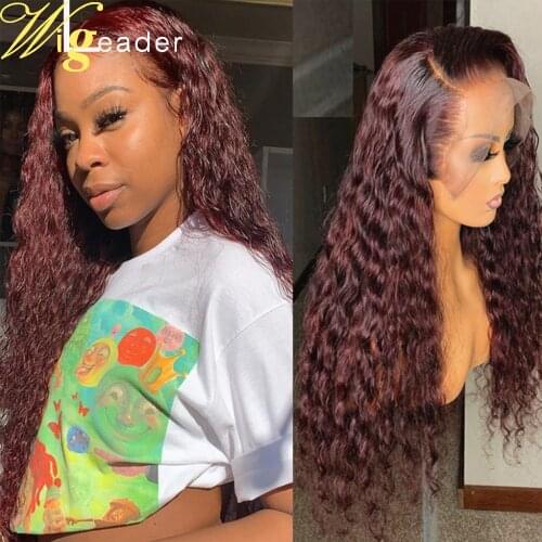 Wigleader Burgundy Lace Front Wigs For Black Women Lace Frontal Wigs Curly Lace Front Human Hair Wigs Preplucked 99J Wigs