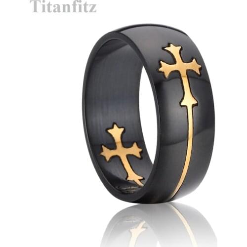 Anniversary Alliances Couple wedding rings for men and women 8mm black gold color cross God Bless You love finger ring