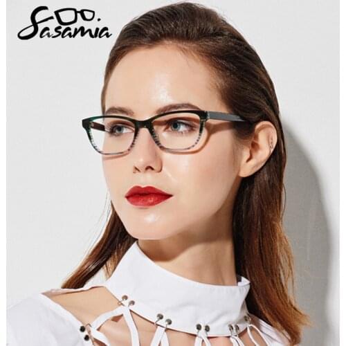 SASAMIA Acetate Glasses Frame Women Small Retro Eyewear Green Glasses Without Degree Optical Female Eyeglasses Frame