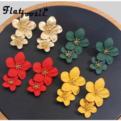 Flatfoosie Boho Geometric Long Stud Earrings For Women New Flower Gold Color Punk Fahsion Vintage Maxi Earring Wedding Jewelry