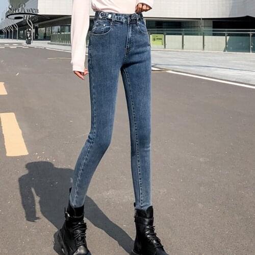High Waist Blue Black Woman Jeans Autumn Fashion Vintage Skinny Jeans Women Adjustable Elastic Plus Size Denim Trousers 11708