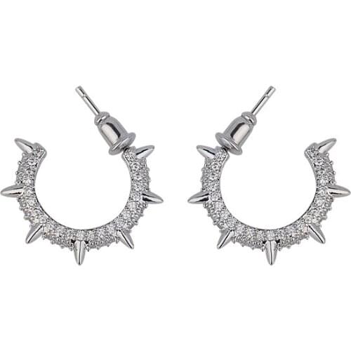 Fashion Jewelry White Gold Color Zircon Women Stud Earrings Top Austrian Rhinestone Vintage Semicircle Earrings YME6126Y