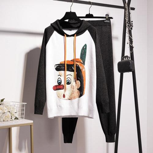 New Autumn 2pieces cartoon knitted set women pants suits sweater pull femme + pants set Women two piece set