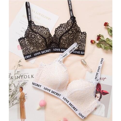 Womens Sexy Floral Lace Underwear Bra Seamless Letters Push Up Adjusted Bralette Wire Free 3/4 Cup Lingerie Free Shipping