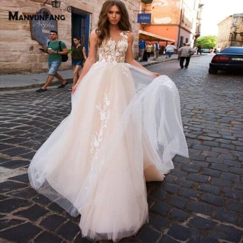 2021 Hot Sale Sleeveless Chapel Train Wedding Dress for Women Luxury Embroidery Appliques Tulle Backless O-Neck Bridal Ball Gown