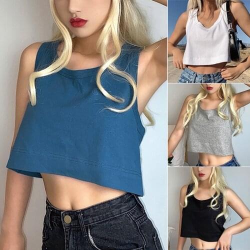 Kili Summer Casual Vest Camisole Women Solid O-Neck Harajuku Vest Top Tank Tops