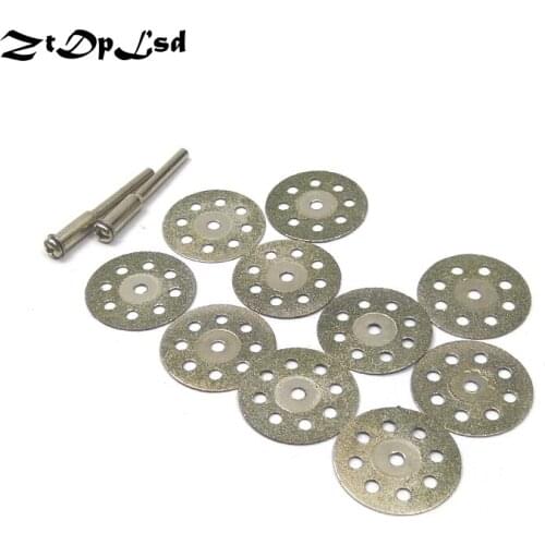 ZtDpLsd 10Pcs 25mm Mini Diamond Grinding Cutting Wheel Discs Sharpener Cut Off Saw Blade +2 Pcs 3mm Shank Rod Dremel Rotary Tool