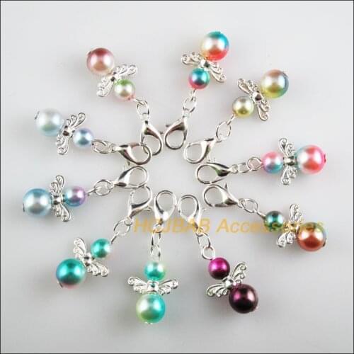 10 New Angel 14x21mm Charms Mixed Gradients Acrylic Silver Plated Retro With Lobster Claw Clasps