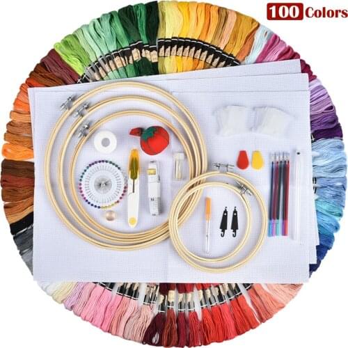 100pcs Random Color Embroidery DIY Silk Line Branch Threads Cross Stitch Thread Needle Set Thread Punch Stitching Knitting Kit