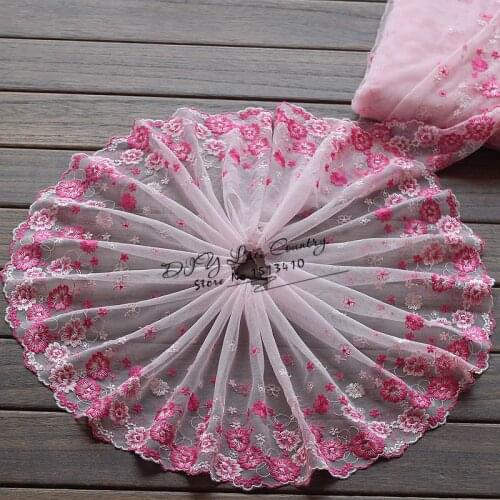 2yards/lot 21cm wide French Lace Fabric Embroidered Tulle Lace trim mesh Lace Ribbon~Pink +Rose ~beautiful