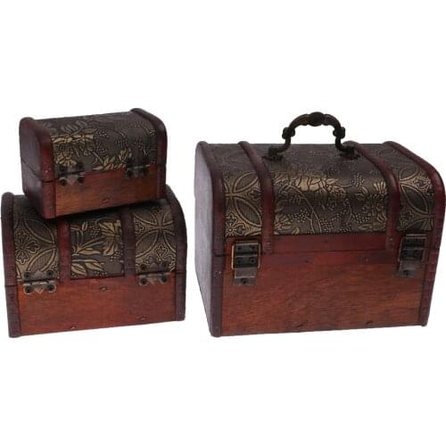 3Pcs Wooden Vintage Treasure Chest Wood Jewelry Storage Box Case Organizer