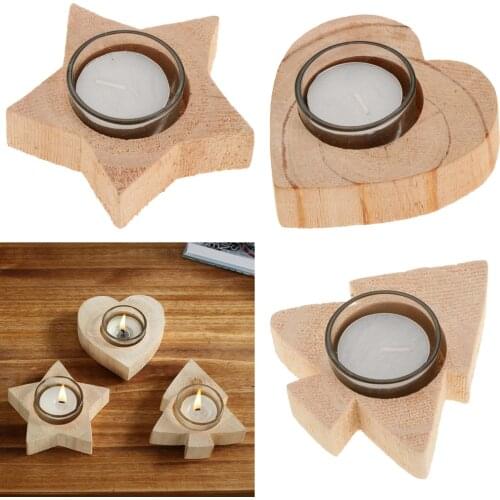 3Pcs Solid Wood Decor Candle Holder Candlestick Tea Light Holder Holidays