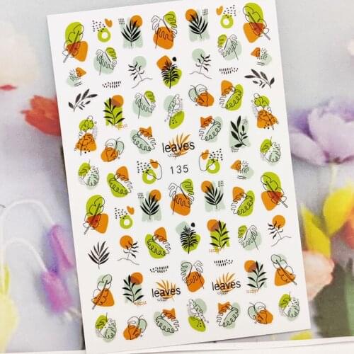 3D Nail Stickers Summer Design Nail Foil Line Leaf Graffiti Grass Fashion Glue Sticker for Manicure Cute Nail Art Decoration