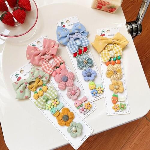 8 Pcs/Set Children Cute Candy Flower Bow Fruit Ornament Hair Clips Baby Girls Lovely Sweet Soft Hairpins Kids Hair Accessories