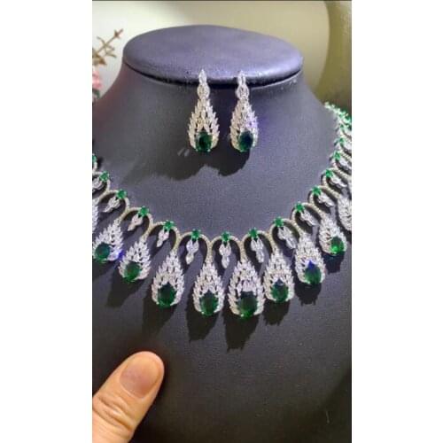 Accking Nigeria 2pcs Bridal Zirconia Necklace earring Sets For Women Jewelry sets Wedding Green color