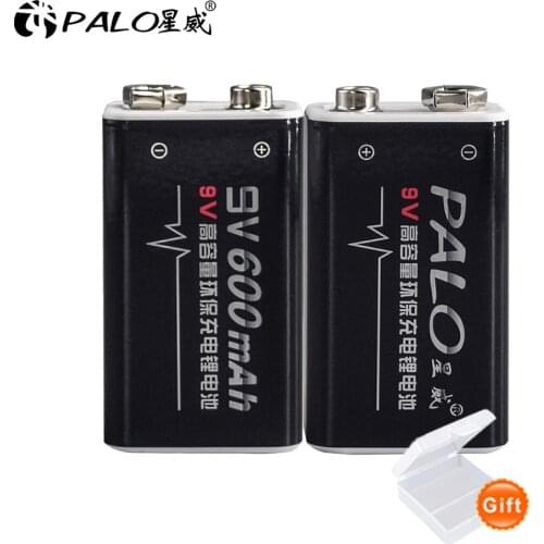 PALO 600mAh battery 9V batteries 6f22 6F22X 6LR61 9V Li-ion Rechargeable Battery For Radio,Camera,Toys etc
