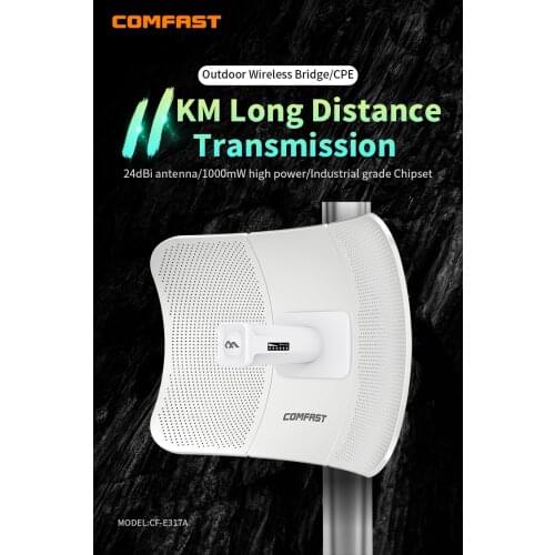 Wireless Bridge Outdoor 300Mbps Router Signal Booster CPECOMFAST CF-E317A 5.8G 10KM 2*24dBi WiFi Repeater Extender Router IP65