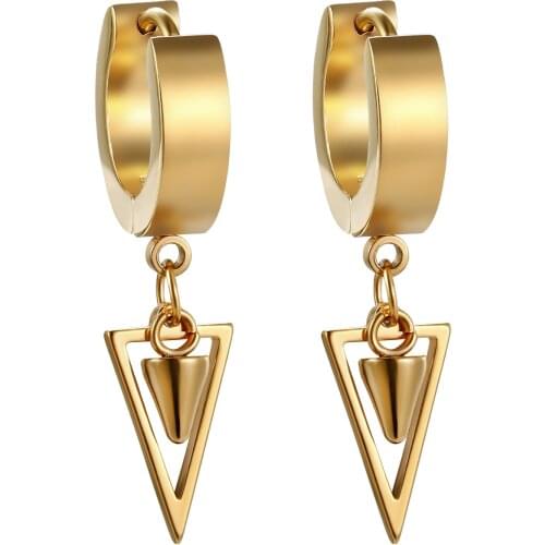 BONISKISS Huggie Hinged Beauty Uniex Earrings with Drop Geometric Triangle Rivet Dangling Earring for Men Women Wholesale