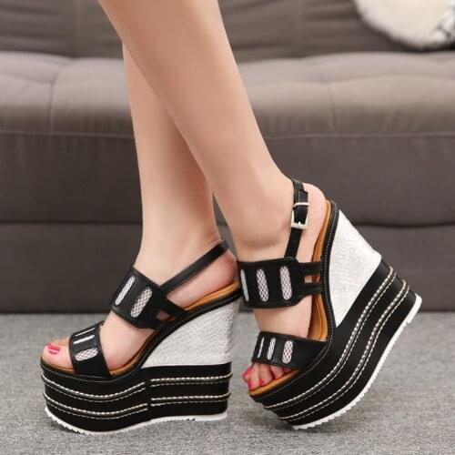 16cm High Heel Sandals Women Wedges Summer Shoes 2021 New Strew Heel Strap Sandal