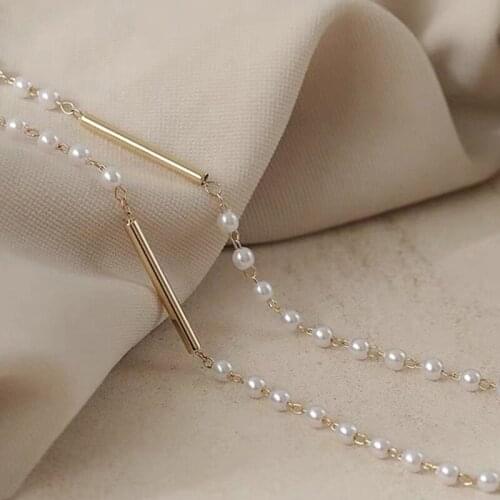 TARCLIY Geometric Metal Stick Stitching Imitation Pearl Chain Necklace Simple Temperament Clavicle Chain Women Fashion Jewelry