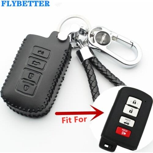 FLYBETTER Genuine Leather 4Button Keyless Entry Smart Key Case Cover For Toyota Prado/Camry/Corolla/Avalon/Rav4/Highlander L33
