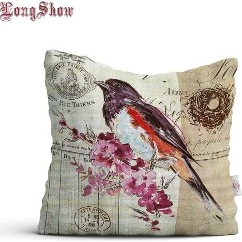 Home Decorative Pillow Case 45x45cm Square Modern Pillow Case Goldfinch Sparrow Printed Throw Pillow Cover