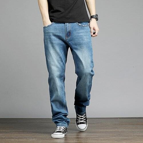 Spring Autumn Black Blue Big Size Vintage Casual Loose Jean Pant Mens Large Size Jeans Straight Fit Stretch Denim Trousers Male