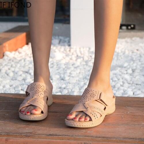 IF IFOND Women Sandals 2021 Summer New Open Toe Shoes Wedge Comfortable Beach Sandals Ladies Slides Female Slippers