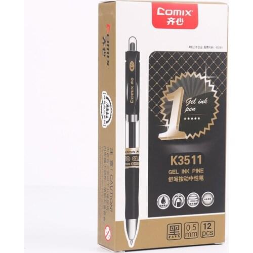 12PCS Comix K3511 Gel Pen Carbon 0.5mm Black Press Gel Pen Signature Pen Wholesale Office Students