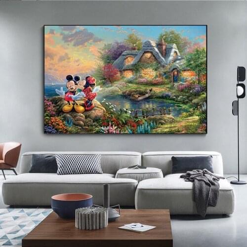 Mickey Mouse and Minnie Painting Disney Cartoon wall art Posters and Prints Canvas Wall Art Picture for Childrens Room Cusdros