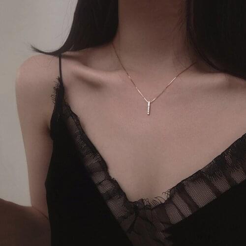 YANHUI Simple Strip Geometric Cubic Zircon Necklace Silver 925 Clavicle Chain Charm Necklace For Women XN019