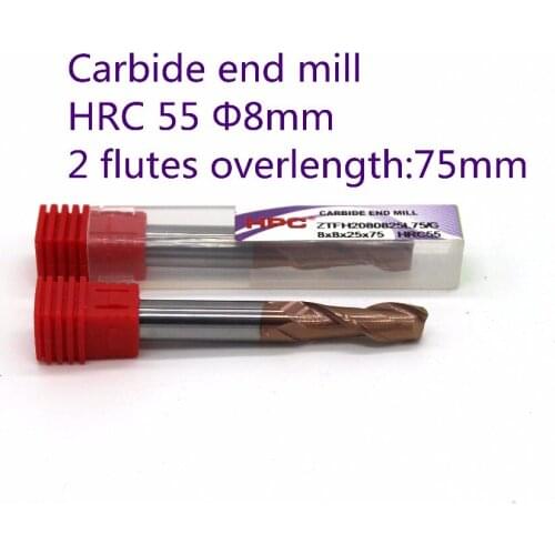 Router bit 8*8*75 of 2 flutes flat end mills HRC55 mills cutter carbide end mill CNC milling machine tool