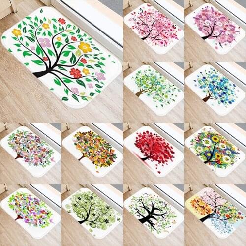 Colorful Tree Pattern Kitchen Entrance 40*60cm Door Mat Coral Velvet Carpet Doormat Indoor Floor Mats Anti-Slip Rug 48057